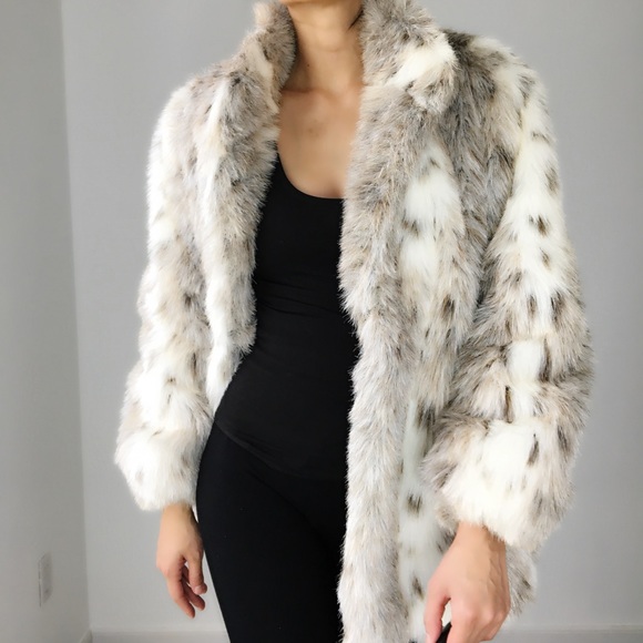 VINTAGE BOHO FAUX FUR COAT JACKET - SNOW LEAPARD - Picture 5 of 8